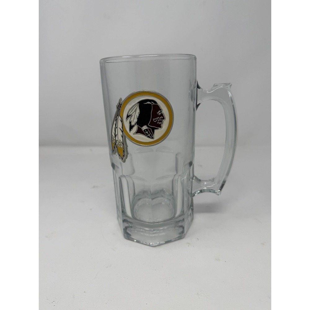 VTG Washington Redskins Large Glass Beer Stein‎ Mug Fine Pewter Medallion Logo